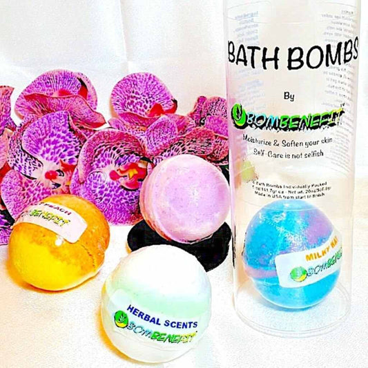 Colorful herbal bath bombs for relaxation and moisturizing. Soften skin and create a spa-like experience at home.