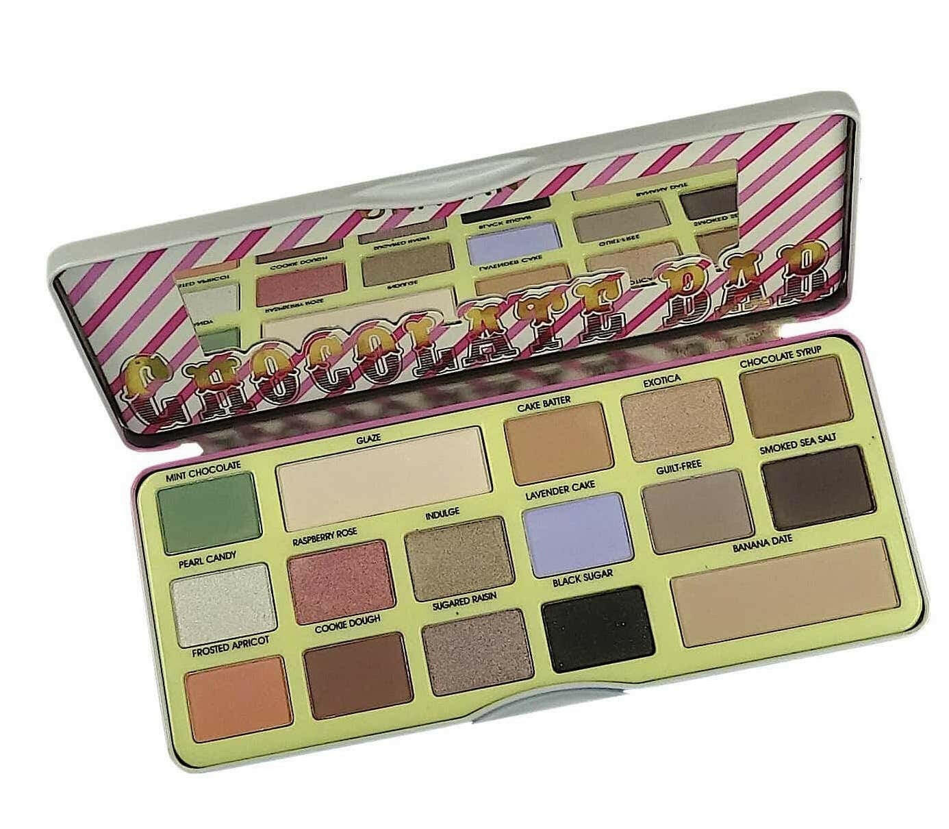 16-shade pastel eyeshadow palette in candy-striped packaging.