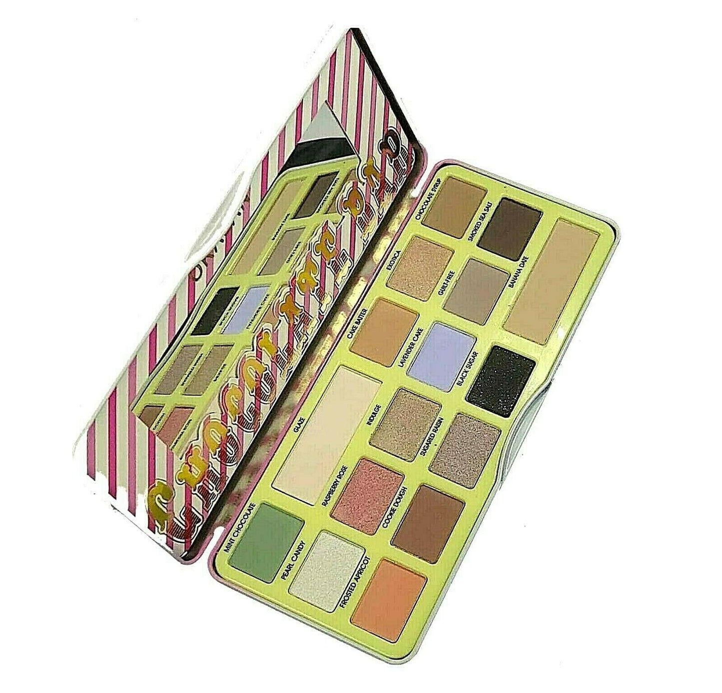 Chocolate-themed pastel eyeshadow palette with 16 shades.
