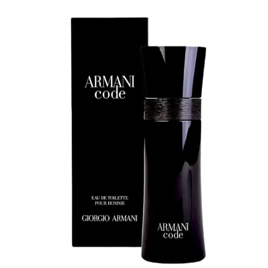 Giorgio Armani Code Eau de Toilette for Men, elegant black packaging. Masculine, sophisticated fragrance, perfect for any occasion.

