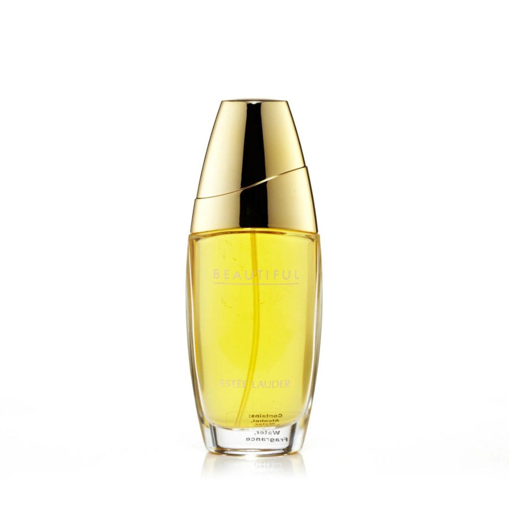 Beautiful by Estée Lauder perfume in a sleek gold-topped bottle. Iconic floral fragrance in an elegant, classic design for timeless beauty.
