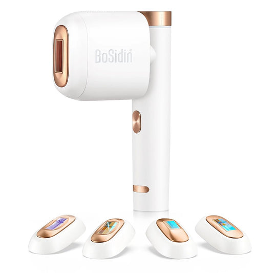 BoSidin IPL hair removal device with 5 interchangeable heads, designed for precision and long-lasting hair reduction results.
