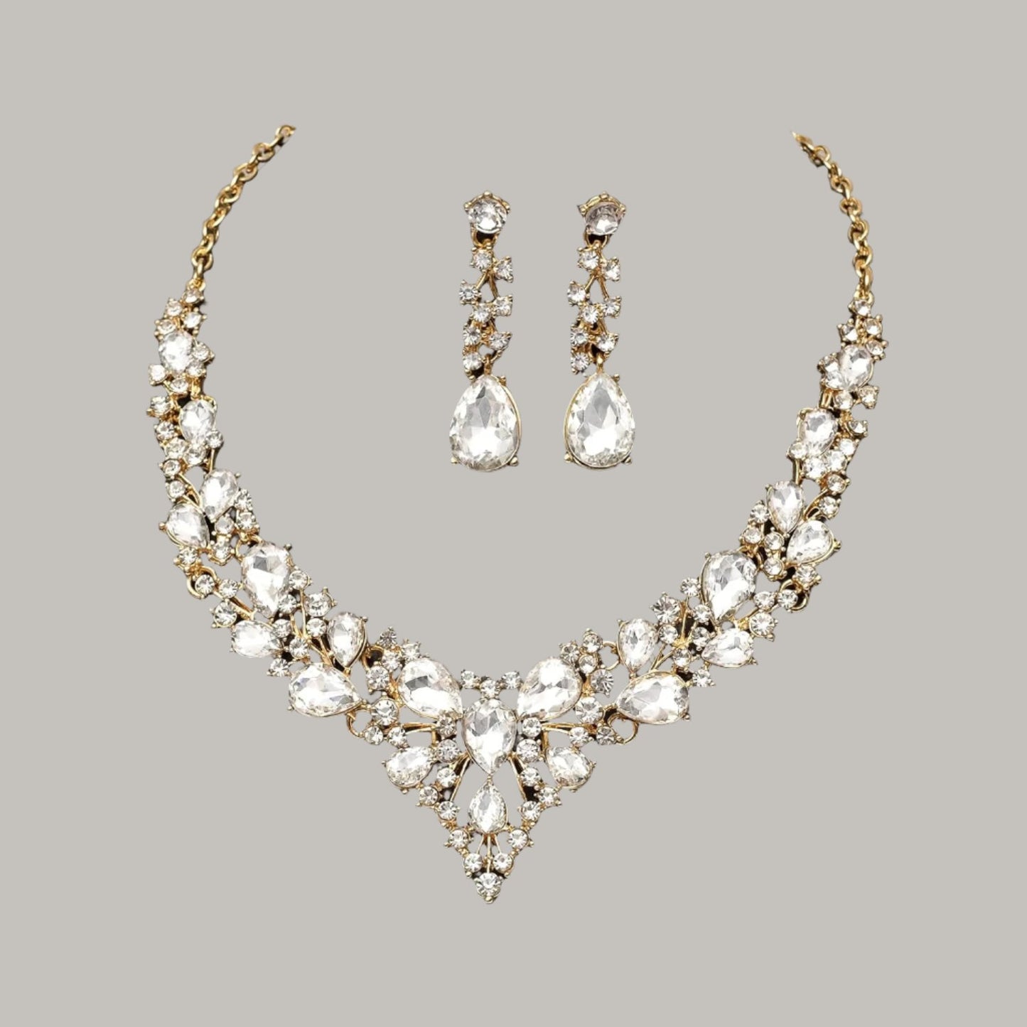 4 Pcs/Set Austrian Crystal Necklace Earrings Bracelet Ring Bridal Jewelry Sets for Brides Wedding Party Costume Accessories Gifts for Women