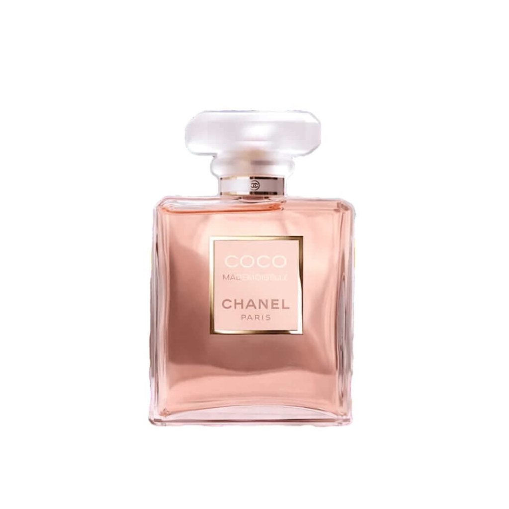 Front view of Chanel Coco Mademoiselle Eau de Parfum 3.4oz. Luxury fragrance for women with an elegant design.