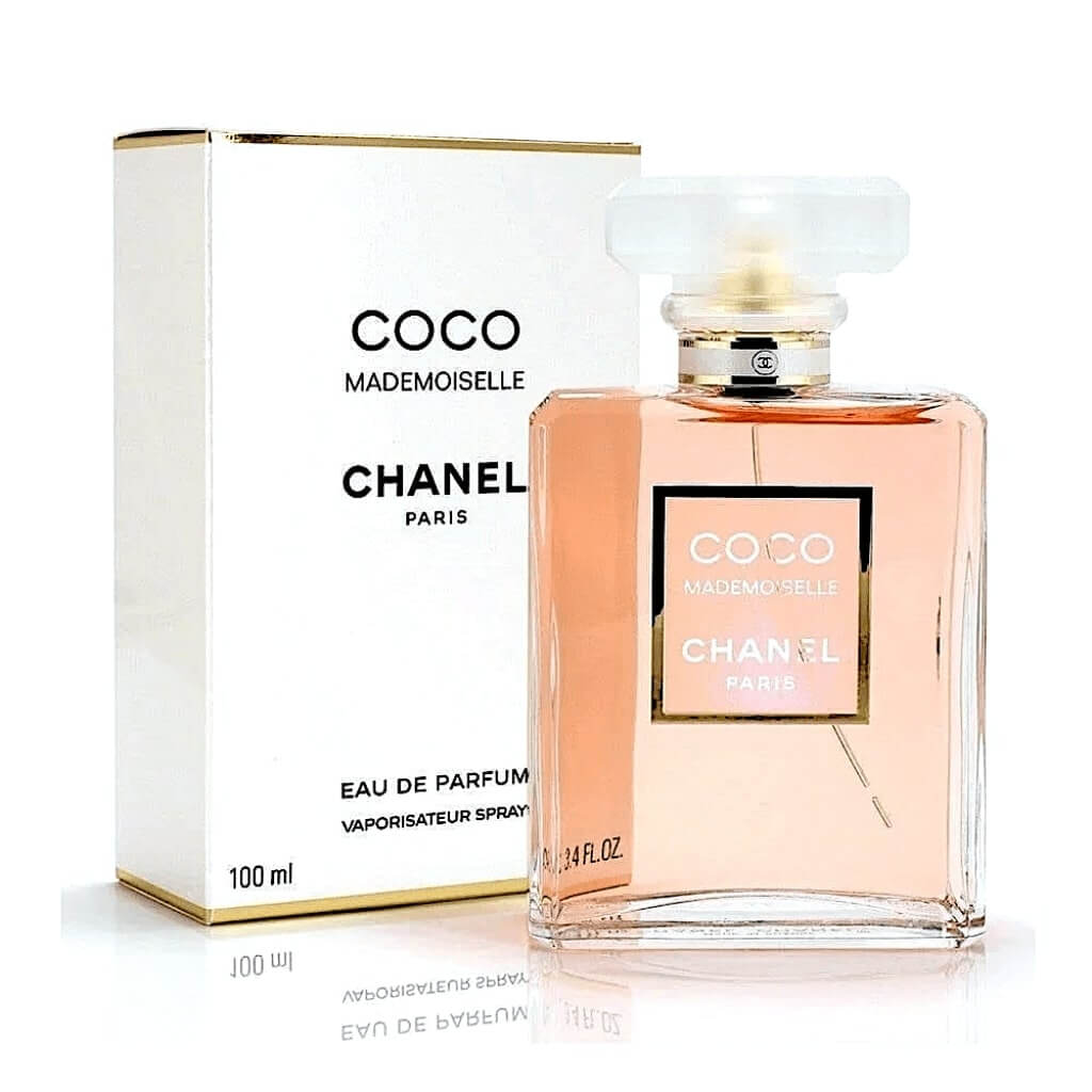 Chanel Coco Mademoiselle Eau de Parfum Spray 3.4oz. Elegant and timeless fragrance for women, luxury perfume bottle.
