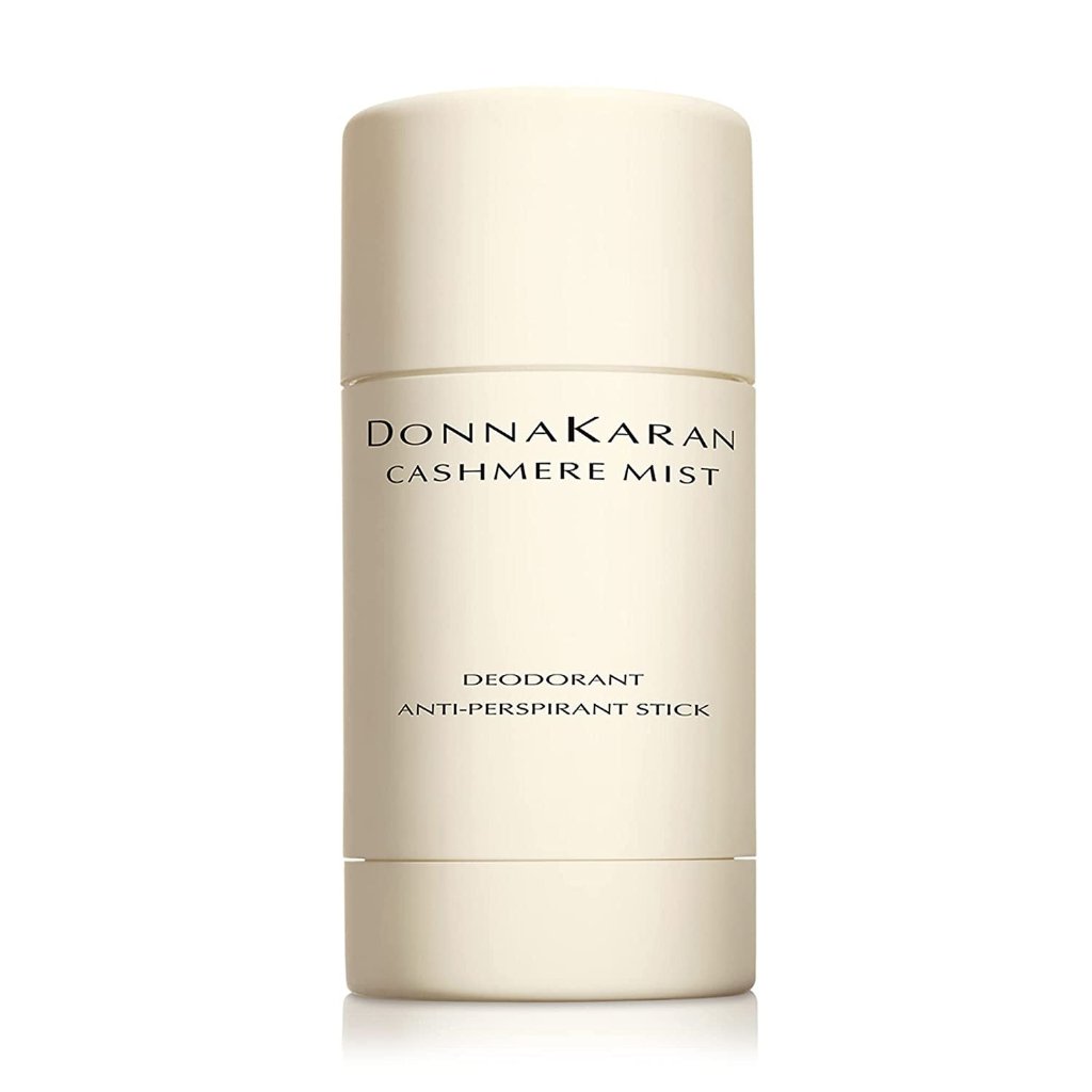 A front-facing image of Donna Karan Cashmere Mist Deodorant stick, highlighting its sleek and minimalist packaging design.