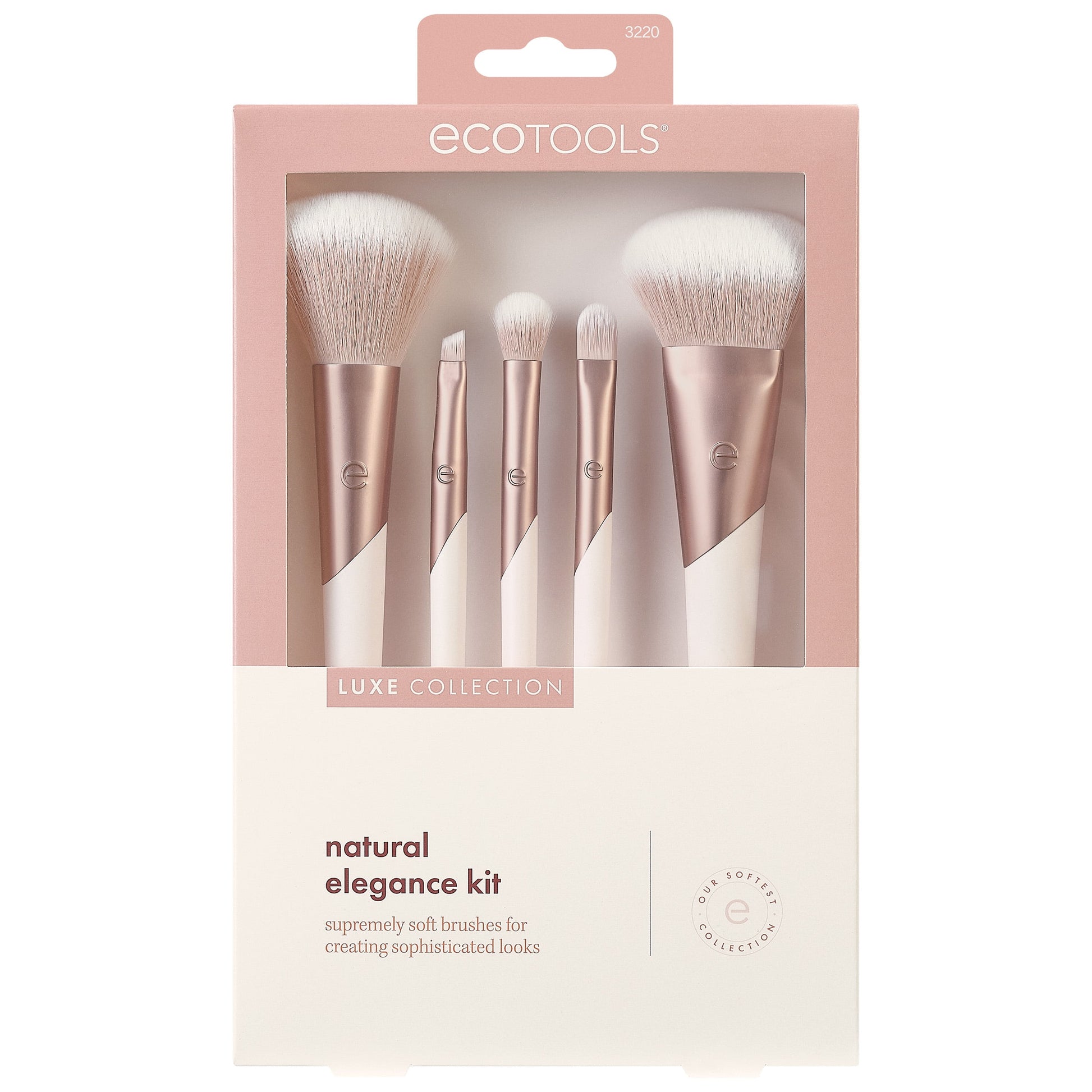 Luxe Natural Elegance Professional Face Makeup & Foundation Brush Set, for Face, Cheek, and Eye Makeup, 5 Piece Set