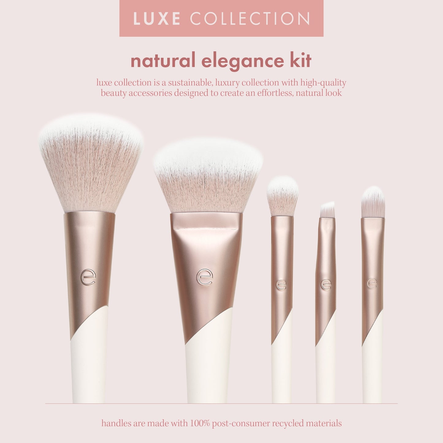 Luxe Natural Elegance Professional Face Makeup & Foundation Brush Set, for Face, Cheek, and Eye Makeup, 5 Piece Set
