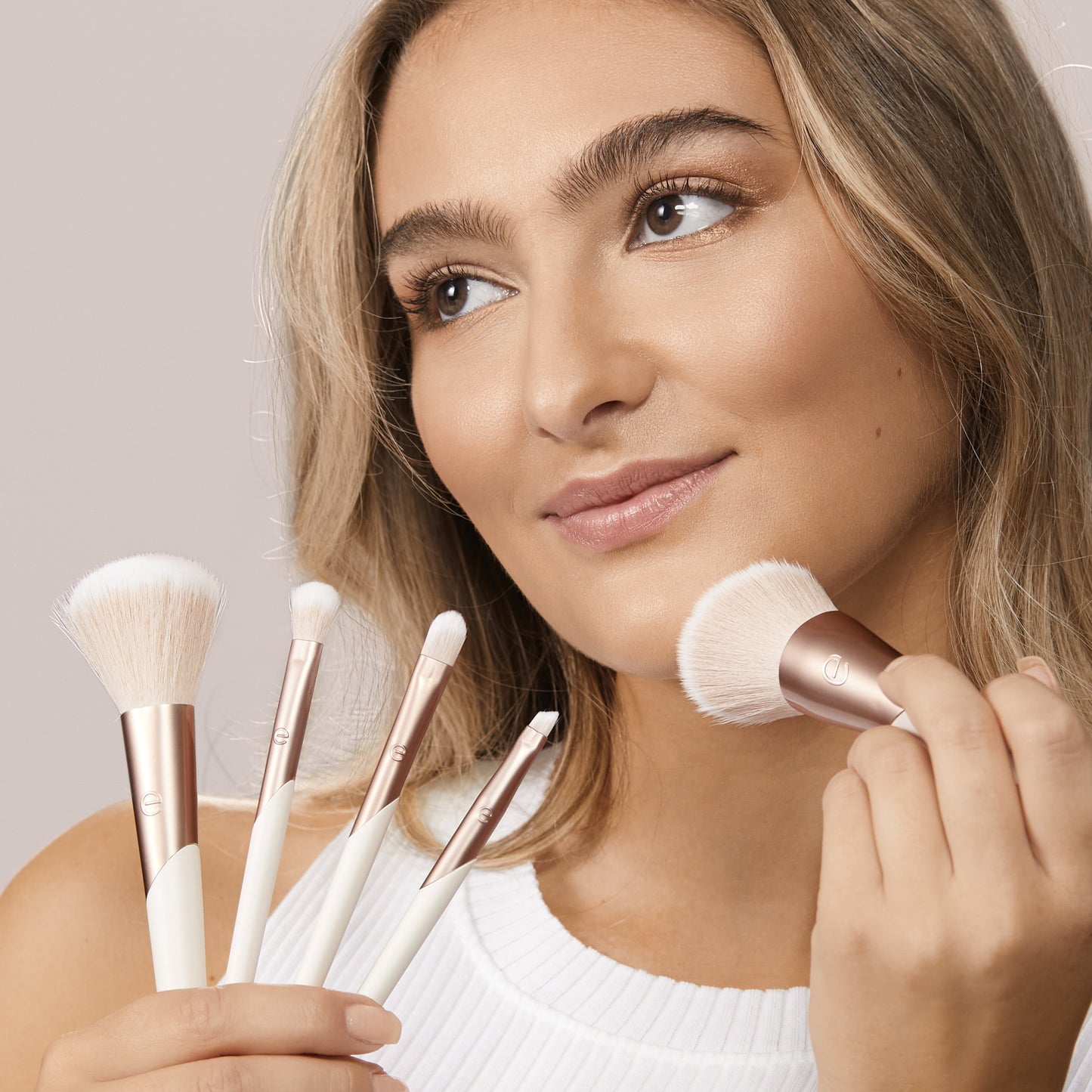 Luxe Natural Elegance Professional Face Makeup & Foundation Brush Set, for Face, Cheek, and Eye Makeup, 5 Piece Set
