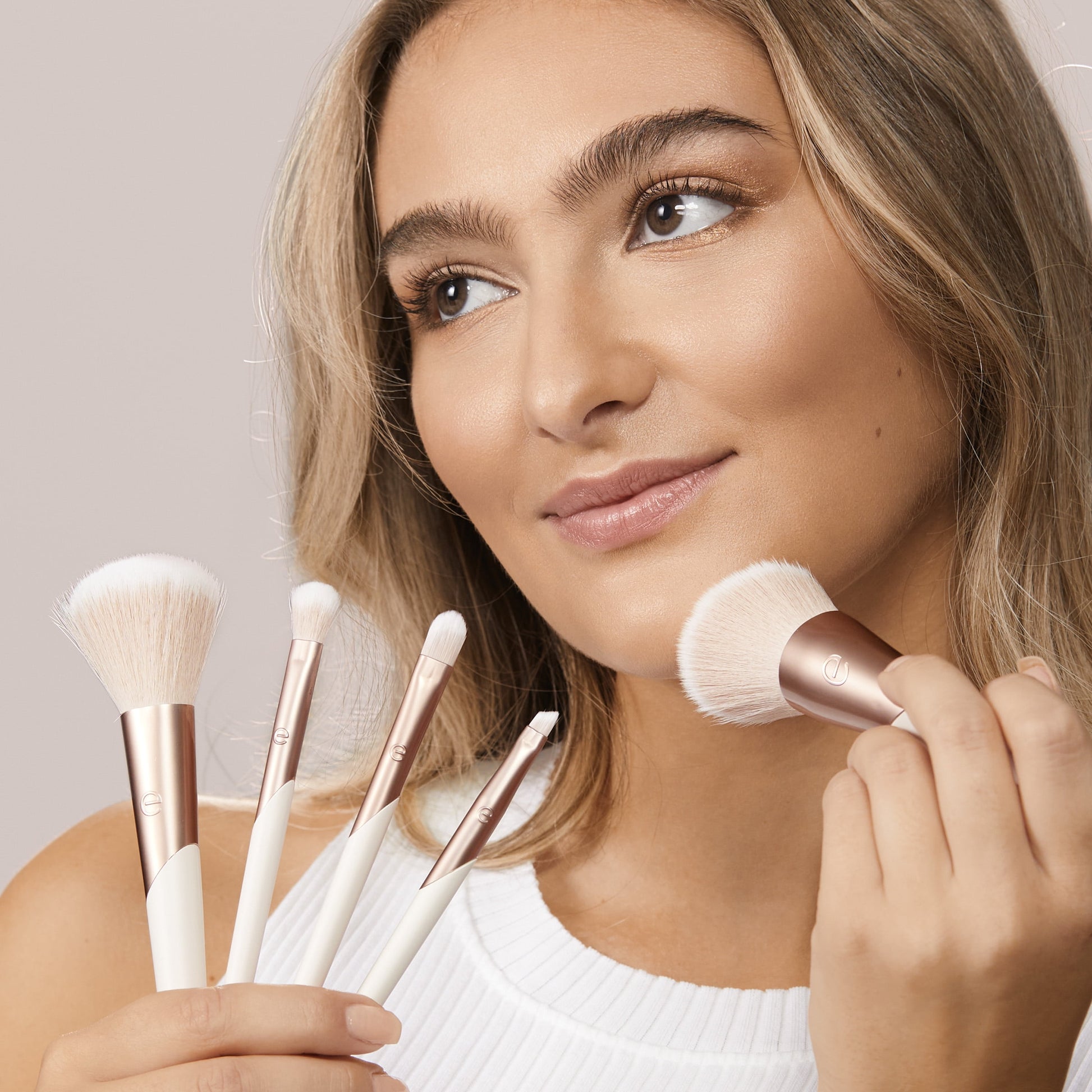 Luxe Natural Elegance Professional Face Makeup & Foundation Brush Set, for Face, Cheek, and Eye Makeup, 5 Piece Set