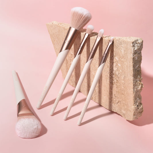 Luxe Natural Elegance Professional Face Makeup & Foundation Brush Set, for Face, Cheek, and Eye Makeup, 5 Piece Set