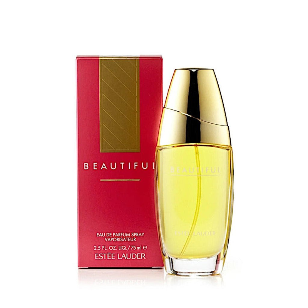 Estée Lauder Beautiful Eau de Parfum, 2.5oz in elegant bottle with red packaging. Classic floral fragrance for women, luxury gift.