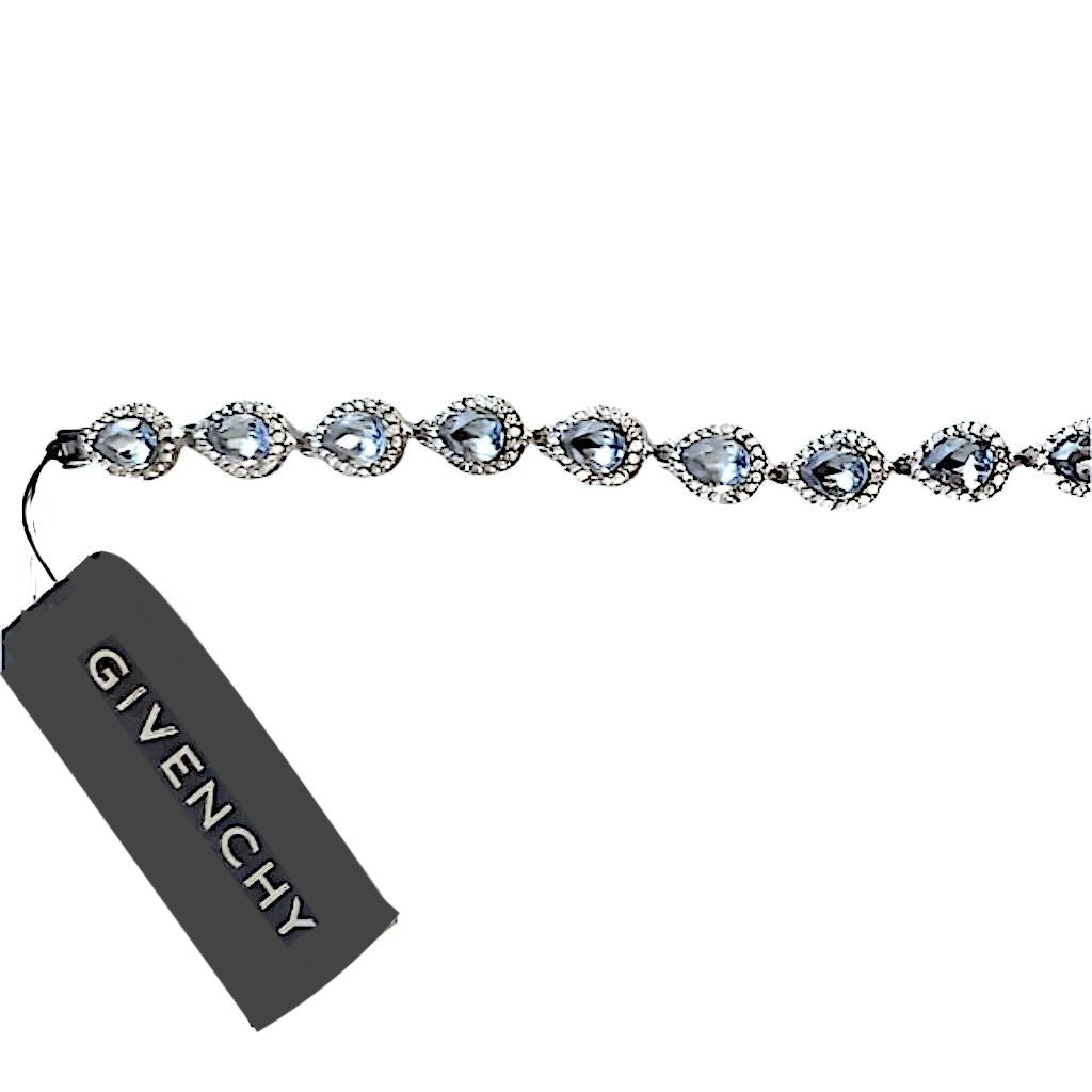 Givenchy bracelet featuring blue teardrop gemstones with crystal halo design, elegant and refined for a luxury look.