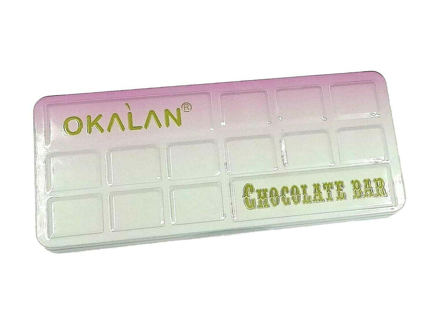 OKALAN eyeshadow palette with a soft pastel chocolate bar design