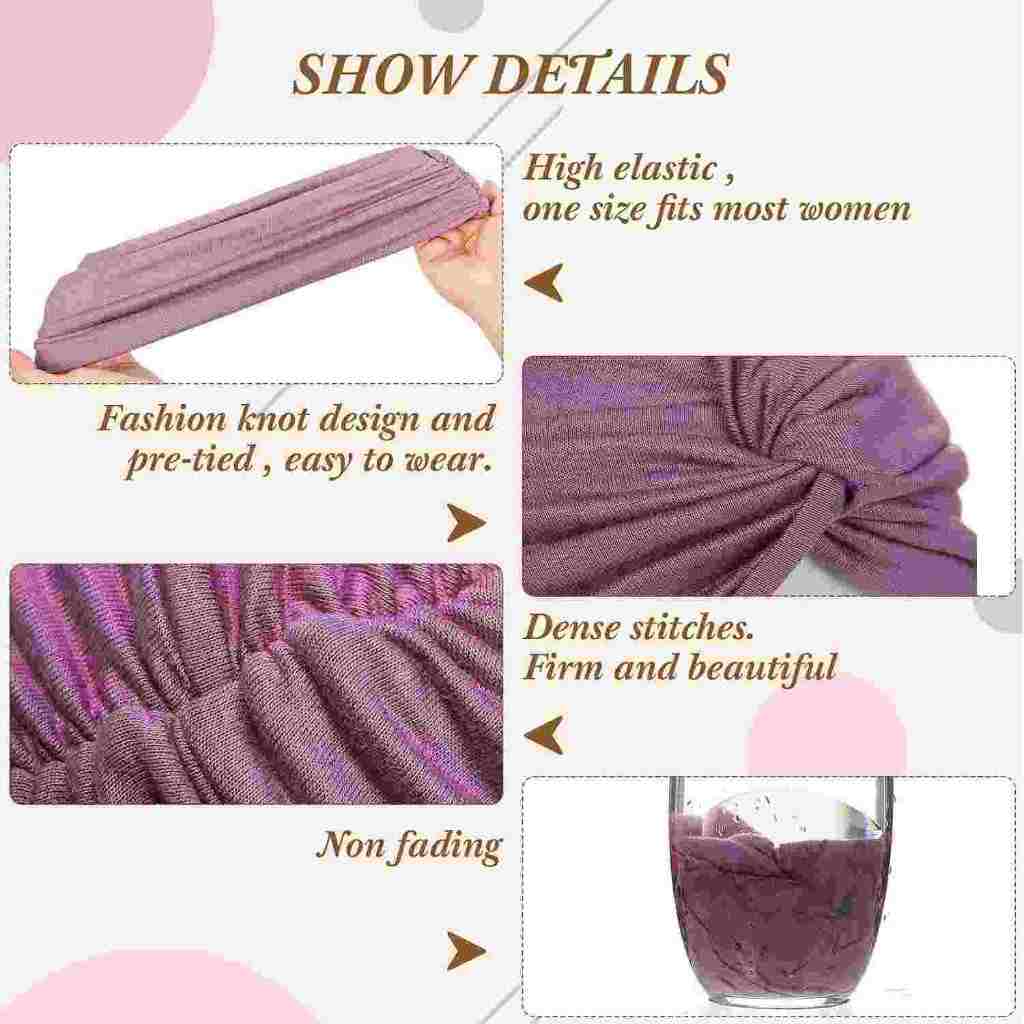 Close-up of a purple headband featuring a fashion knot, high elasticity, dense stitching, and non-fading fabric.