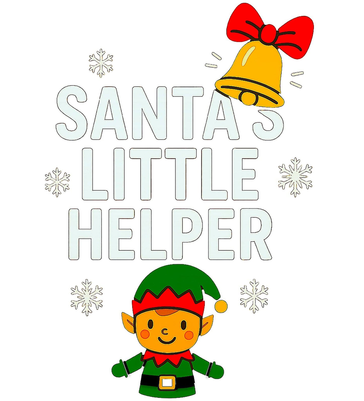 Santa's Little Helper kids Christmas sweatshirt with cute elf, snowflakes, and festive holiday design.